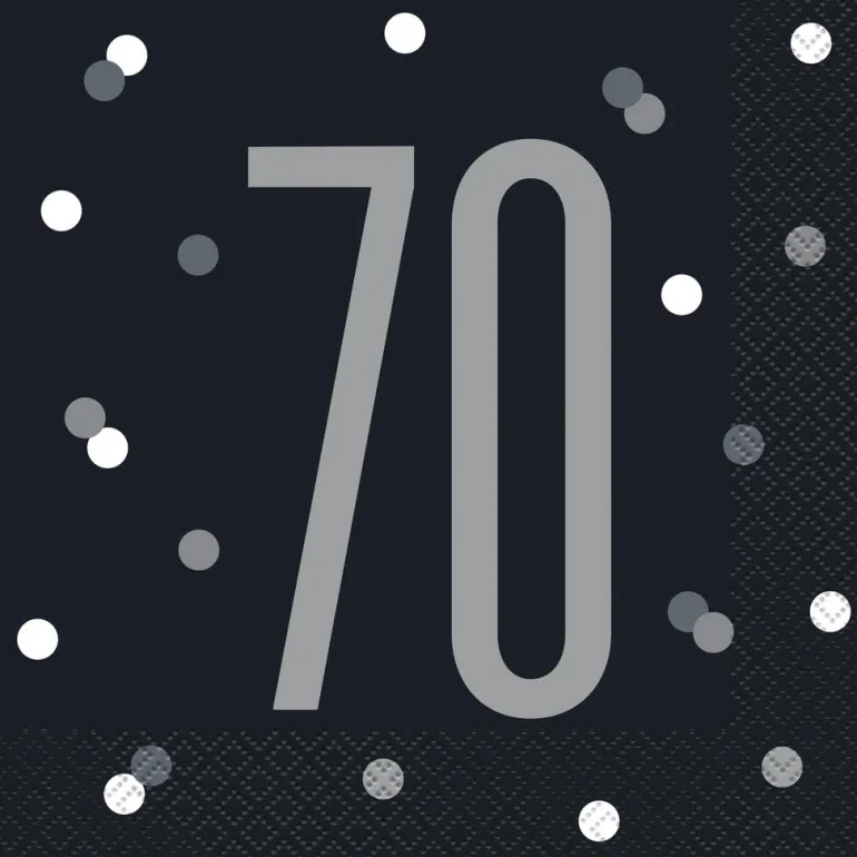Papirservietter - 70 År - Sort & Sølv