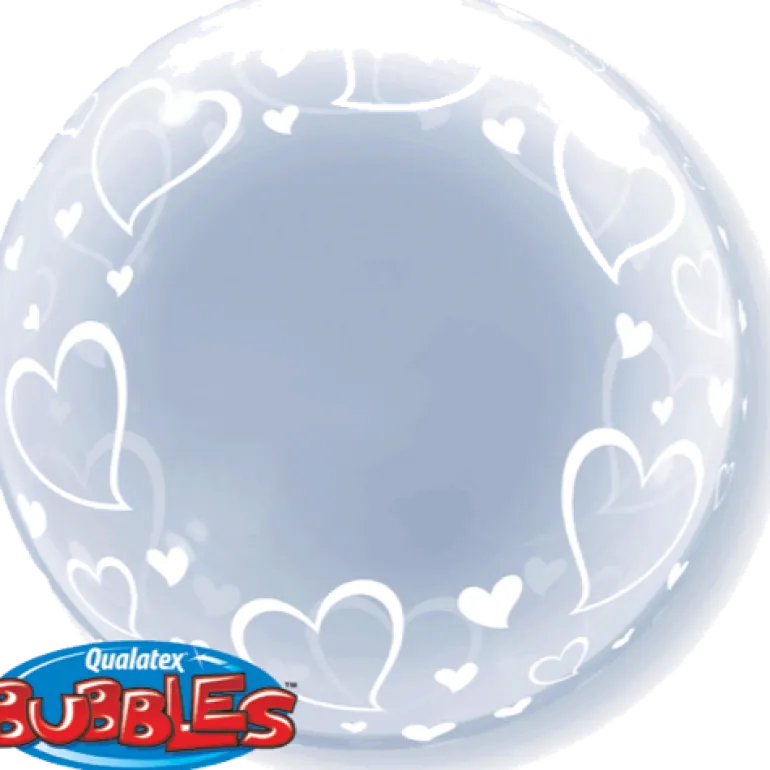 Premium Bubbleballong - Hvite Hjerter