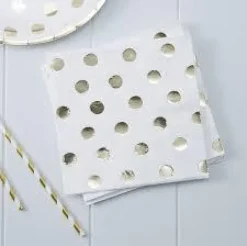 Servietter - Metallic Gull - Polka Dots