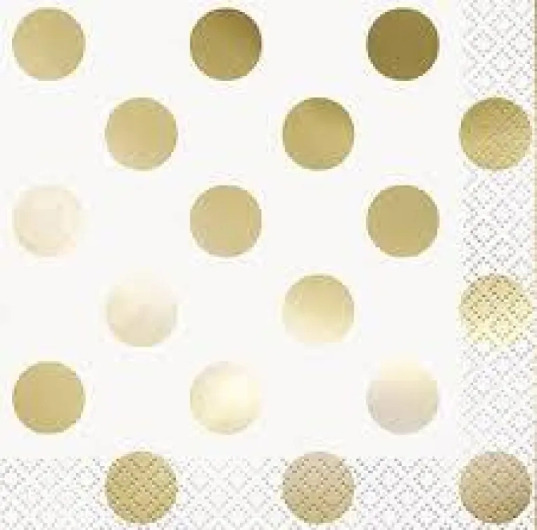 Servietter - Metallic Gull - Polka Dots
