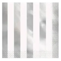 Servietter -  Metallic Sølv Striper