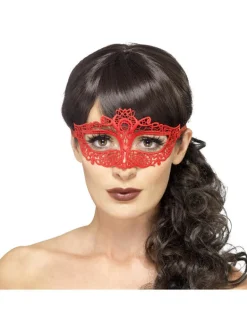 Øyemaske med broderte blonder - Rød